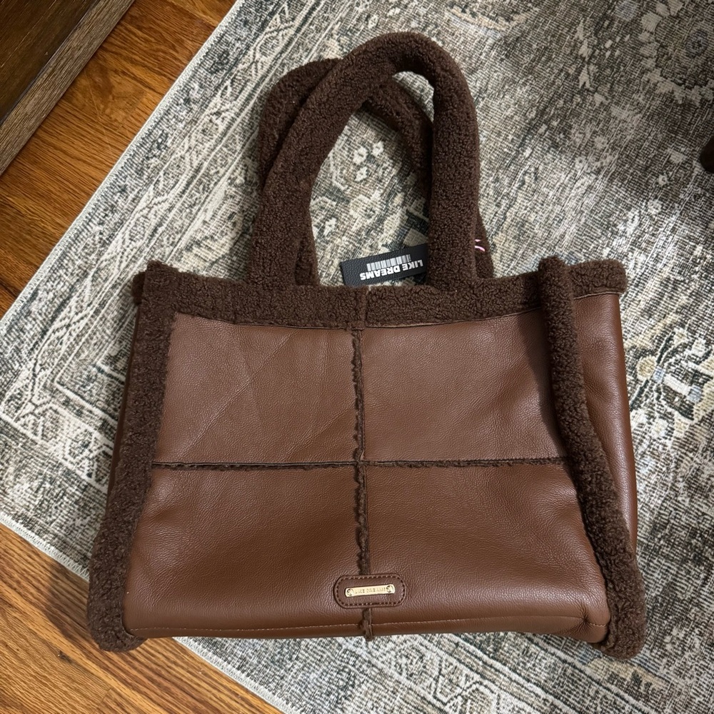 LIKE DREAMS BROWN LARGE SHERPA TOTE BAG